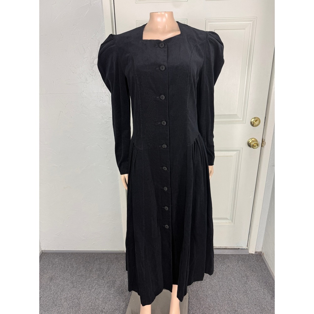 Vintage Laura Ashley Womens Dress UK 10 US 8 Corduroy Puff Button Long sleeve T8